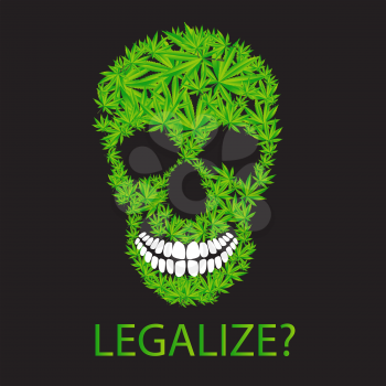 Abstract Cannabis Skull on Dark Background Vector Illustration EPS10