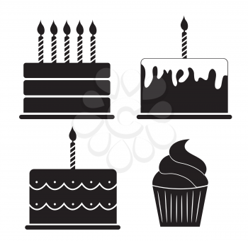 Birthday Cake Silhouette Set Vector Illustration EPS10