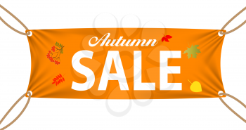 Textile banners with Autumn Sale Text Suspended by Ropes by all Four Corners. Vector Illustration EPS10