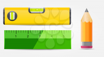 Pencil, Level and Ruler Icon Vector Illustration EPS10