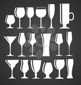Set of Black Alcoholic Glass Silhouette Vector Illustration EPS10