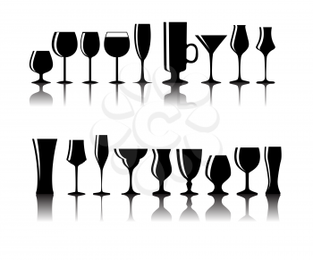 Set of Black Alcoholic Glass Silhouette Vector Illustration EPS10