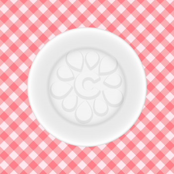 White Plate on a Checkered Tablecloth Vector Illustration EPS10