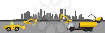 Construction Machinery in the City. Vector Illustration. EPS10