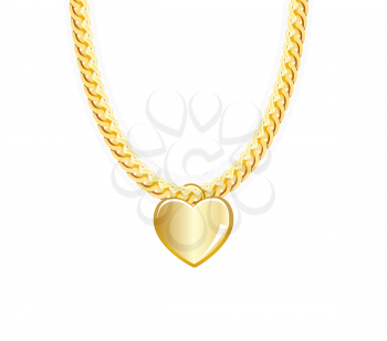 Gold Chain Jewelry Whith Heart. Vector Illustration. EPS10