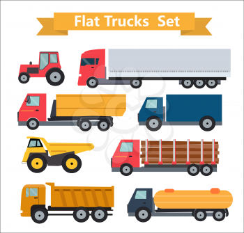 Flat Trucks Set Vector Illustration EPS10