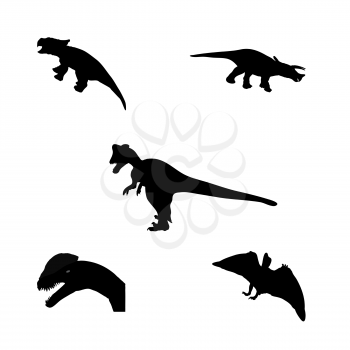 Set of Silhouette Dinosaur. Black Vector Illustration