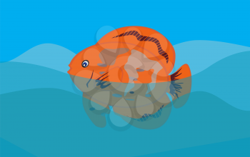 Orange Fish in Sea Background. Vector Illustration.