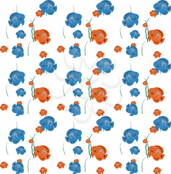 Orange and Blue Fish Seamless Pattern. Vector Illustration.
