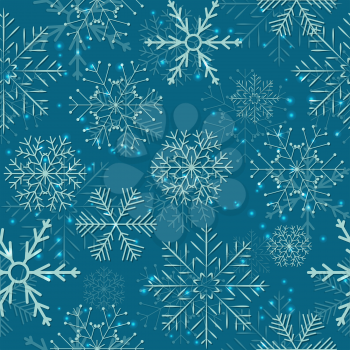 Seamless Snowflakes on Blue Background. Vector Illustration.