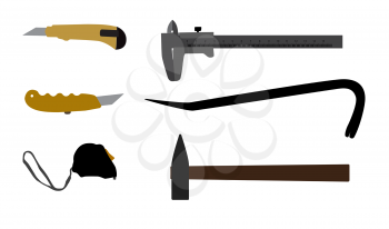Building tools hammer, screwdriver, tape measure. Vector Illustration EPS10