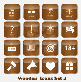 Wooden Application Icons Set Vector Illustration. EPS10