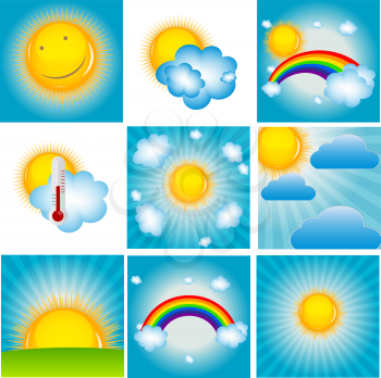 Sun and Coud Background Set Vector Illustration EPS10