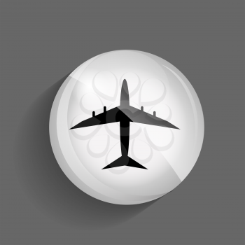 Airplane Glossy Icon Vector Illustration on Gray Background. EPS10