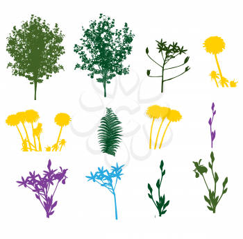 Set of Plant, Tree, Foliage Elements Silhouette Vector Illustration