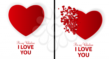 Big Set of Happy Valentines Day Card with Heart. Vector Illustration