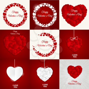 Big Set of Happy Valentines Day Card with Heart. Vector Illustration