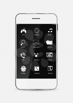 White Mobile Phone with Icons on the Screen. Vector Illustration. EPS10
