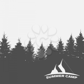 Summer Camp. Image of Nature. Tree Silhouette. Vector Illustration EPS10