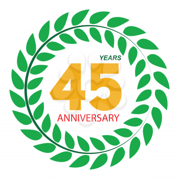 Template Logo 45 Anniversary in Laurel Wreath Vector Illustration EPS10