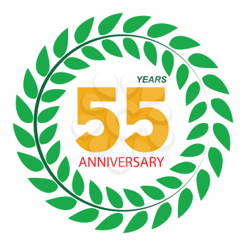 Template Logo 55 Anniversary in Laurel Wreath Vector Illustration EPS10