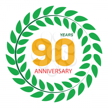 Template Logo 90 Anniversary in Laurel Wreath Vector Illustration EPS10
