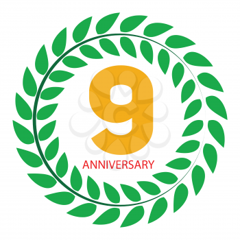 Template Logo 9 Anniversary in Laurel Wreath Vector Illustration EPS10