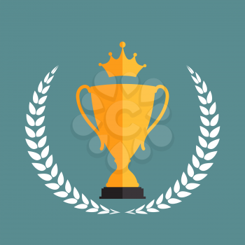 Gold Trophy Cup Winner with a Laurel Wreath and Clown Vector Illustration EPS10