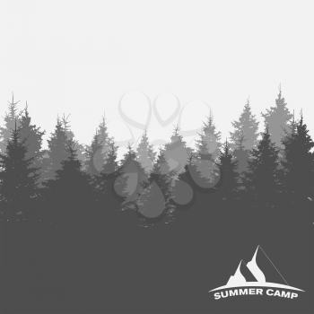 Summer Camp. Image of Nature. Tree Silhouette. Vector Illustration. EPS10