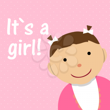 Vector Illustration for Newborn Girl on Pink Background. EPS10