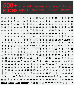 More 500 Icons: Internet, Business, Money, Fashion, Repair, Aviation, Leisure, Music. Vector Illustration. EPS10