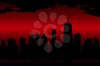 Sunset over the Cities Silhouette. Vector Illustration. EPS10