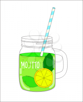 Fresh Mojito with Lemon and Mint.  Vector Illustration EPS10