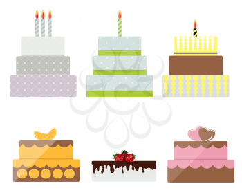 Birthday Cake Flat Icon Set for Your Design, Vector Illustration Eps10