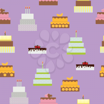 Birthday Cake Flat Icon Seamless Pattern Background for Your Design, Vector Illustration Eps10