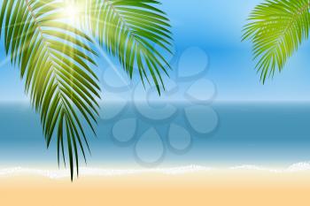 Summer Time Palm Leaf Seaside Vector Background Illustration EPS10