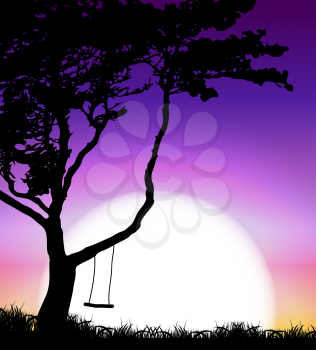 Silhouette of Tree on Sunset Background. Vector Illustration EPS10