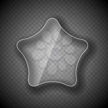 Glass Frame, Star Button on Checkered  Abstract Transparent Background. Vector Illustration. EPS10