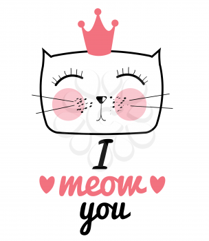 Cute Hand Drawn Cat Vector Illustration. I Love You Concept EPS10
