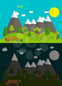 Beautiful nature. Day and night in Modern Flat Design Vector Illustration. EPS10