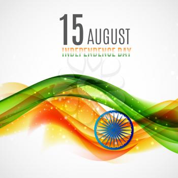 Indian Independence Day Background with Waves and  Ashoka Wheel. Vector Illustration