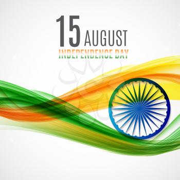 Indian Independence Day Background with Waves and  Ashoka Wheel. Vector Illustration