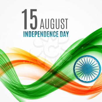 Indian Independence Day Background with Waves and Ashoka Wheel. Vector Illustration. EPS10