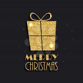 Abstract Christmas and New Year Background with Golden Shiny Gift Box. Vector Illustration EPS10