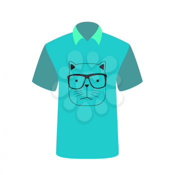 T-shirt with the image of cartoon cat. Vector Illustration. EPS10