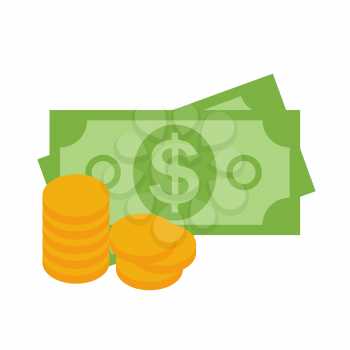 US Dollar Stack Paper Banknotes and Gold Coins  Icon Sign Business Finance Money Concept Vector Illustration EPS10