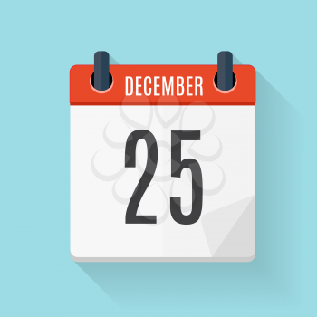 December 25 Calendar Flat Daily Icon. Vector Illustration Emblem. Element of Design for Decoration Office Documents and Applications. Logo of Day, Date, Time, Month and Holiday. EPS10