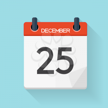 December 25 Calendar Flat Daily Icon. Vector Illustration Emblem. Element of Design for Decoration Office Documents and Applications. Logo of Day, Date, Time, Month and Holiday. EPS10