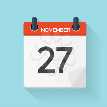 Navember 27 Calendar Flat Daily Icon. Vector Illustration Emblem. Element of Design for Decoration Office Documents and Applications. Logo of Day, Date, Time, Month and Holiday. EPS10
