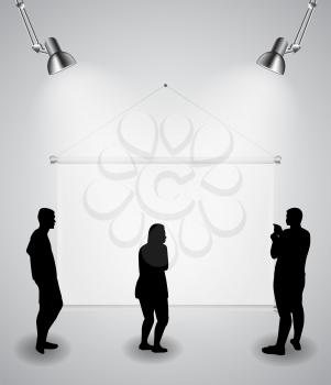 Silhouette of people in Background with Lighting Lamp and Frame look at the Empty Space for Your Text, Object or advertisement. Vector Illustration. EPS10